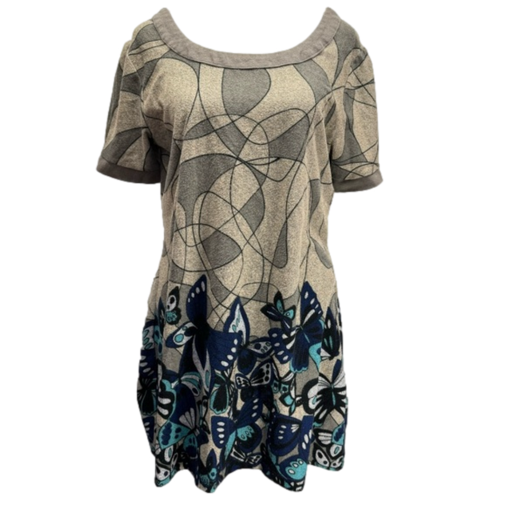Funky People Mini Dress Geometric Circles & Butterflies Short Sleeve Size Large